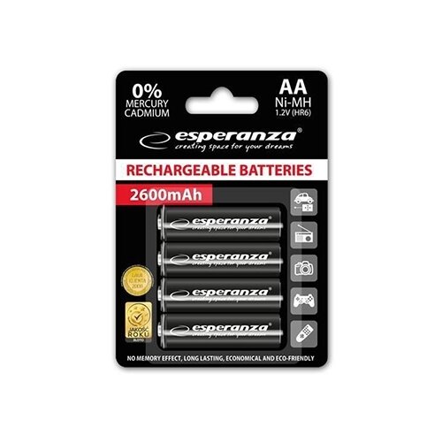  baterije ESPERANZA RECHARGEABLE Ni-MH AA 2600MAH 4kom. black, EZA106 Slike