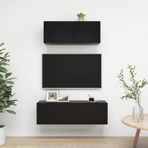 The Living Store Komplet TV omaric 2-delni črna inženirski les - Komplet TV Omaric, (21373964) Cene