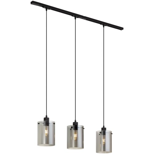 QAZQA Modern railsysteem zwart met 3 hanglampen van smoke glas 1-fase - Iconic Dome Slike