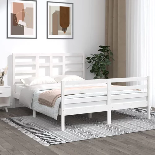 vidaXL Okvir za krevet od masivnog drva bijeli 150 x 200 cm 5FT King