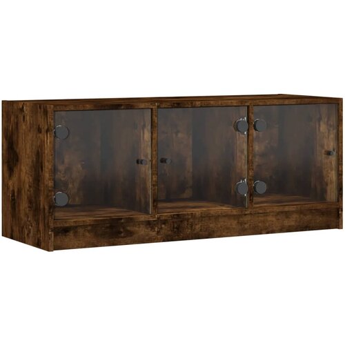 Maison Chic TV omarica - TV stojalo - Televizijska omarica s steklenimi vrati dimljeni hrast 102x37x42 cm, (21698807) Cene