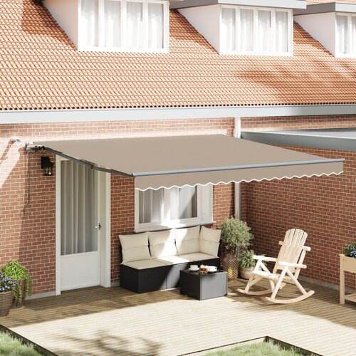 VidaXL Avtomatska retraktibilna tenda z LED Bež 400x300 cm, Zamenjava tkanine tende za okvir 4x3 m Bež Slike