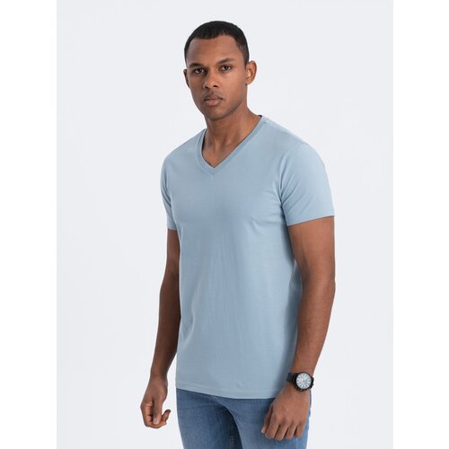 Ombre BASIC men's classic cotton T-shirt with a crew neckline - denim Cene