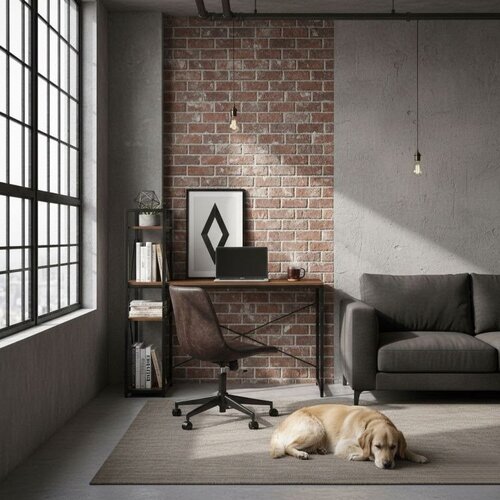 ModernHome TH-SD-7-16 &amp;ndash; Delovna miza za računalnik s 3 policami, 120 &amp;times; 60 cm, loft dizajn, oreh/črna Slike