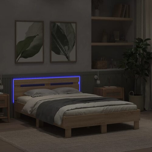  Okvir za krevet s uzglavljem i LED boja hrasta 120x200 cm Slike