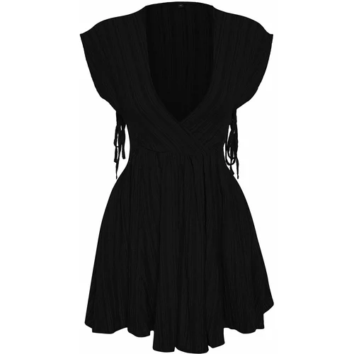 Trendyol Black Mini Woven Cut Out/Window Linen Blend Beach Dress