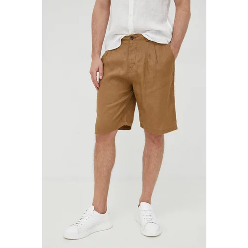 Sisley Lanene kratke hlače za muškarce, boja: smeđa