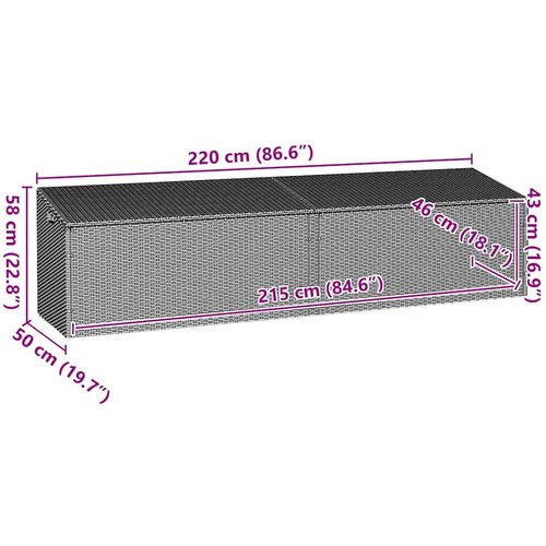  Vrtna kutija za pohranu svijetlosiva 220x50x58 cm poli ratan Slike