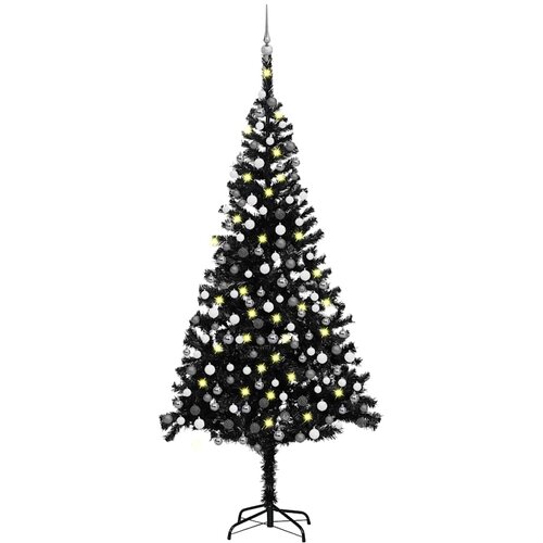  Umjetno osvijetljeno božićno drvce s kuglicama crno 240 cm PVC Cijene