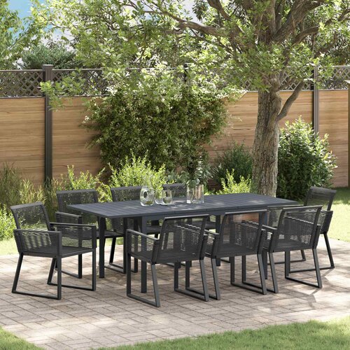  Vrtni set za objed 9 kom. Crna poliratan 180 x 80 x 74 cm Slike