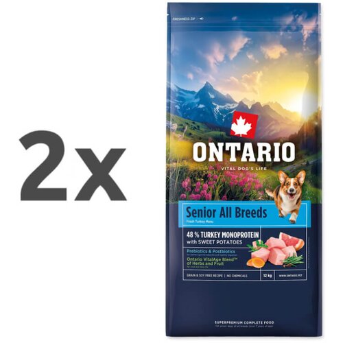 Ontario Senior All Breeds Monoprotein - puran in sladki krompir 2 x 12 kg Cene