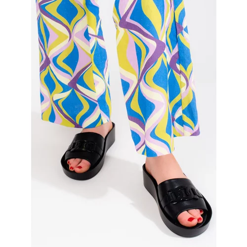 SHELOVET Black women's slippers on the platform