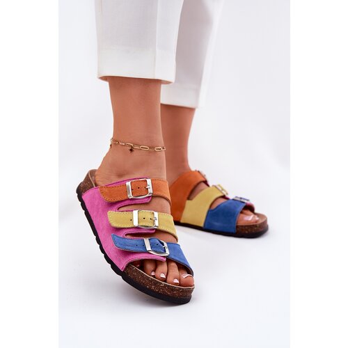 Panto Fino Ladies Suede Slippers With Buckles Fuksja Cijene
