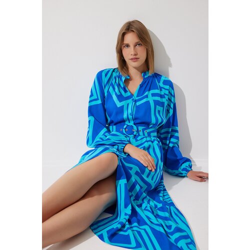  Women&amp;#039;s Blue Belted Oversize Summer Viscose Dress Slike