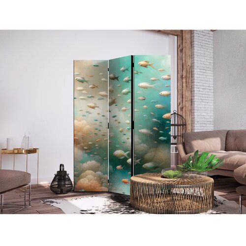  Paravan - Spectacular Underwater Landscape - Fish in an Underwater World in Turquoise Blue Beige and Delicate Orange Colors 135x Cene