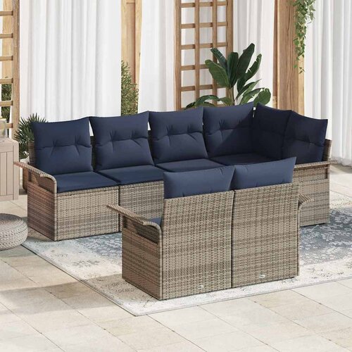  Sjedeća garnitura za vrt 7 kom. Siva Poli ratan 242.5 x 132.5 x 69 cm Slike