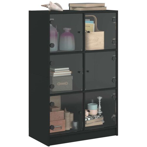  Visoka omara z vrati črna 68x37x109 cm inženirski les Slike