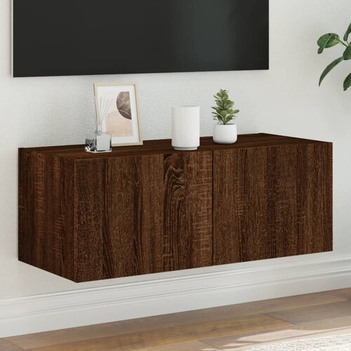  The Living Store Stenska TV omarica z LED lučkami rjavi hrast 80x35x31 cm - TV Stenska Omarica, (21499191) Slike