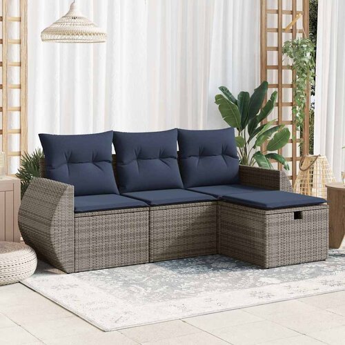 vidaXL 4-dijelni set vrtnih sofa od poliratana s jastucima sivi Cijene