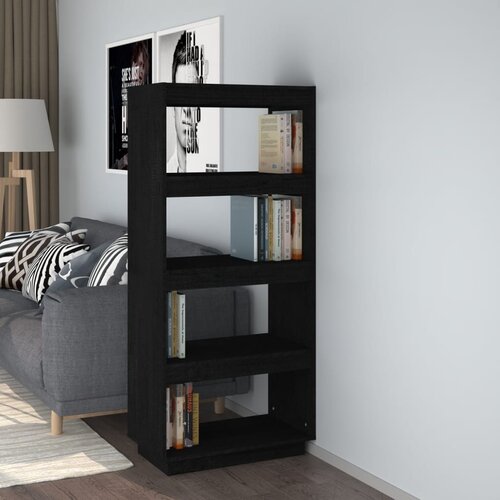 VidaXL knjižna omara za razdelitev prostora črna 60x35x135 cm borovina Slike