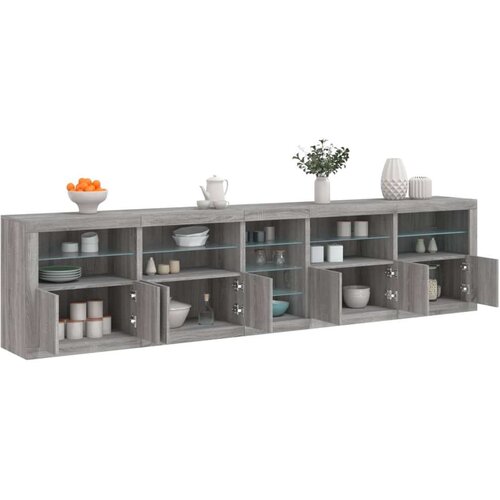  Komoda s LED svjetlima boja sivog hrasta 283x37x67 cm Slike
