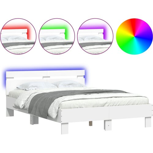 vidaXL Okvir za krevet s uzglavljem i LED bijeli 135x190 cm Cene