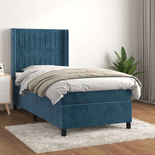 Box spring postelja z vzmetnico temno modra 100x200 cm žamet Cene