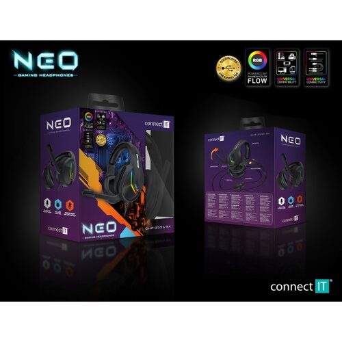 Connect IT CHP-3595-BK - LED RGB gejmerske žične slu&amp;scaron;alice sa mikrofonom, crne Slike