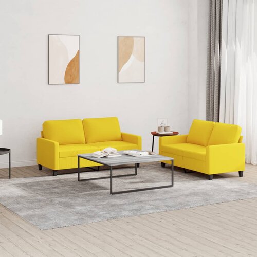  2-dijelni set sofa s jastucima svjetložuti od tkanine Cijene