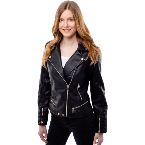Glano Women&amp;#039;s Leatherette Jacket - Black Slike