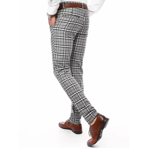 DStreet Gray UX3698 checkered men's chino trousers