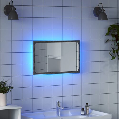 vidaXL Kopalniško ogledalo LED siva sonoma 60x8,5x38 cm inženirski les Cene
