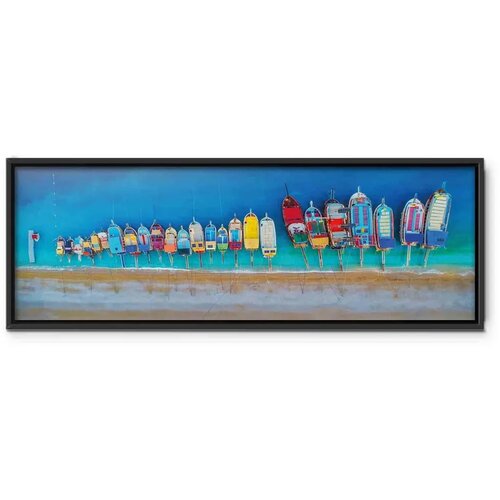  Slika - Colourful Boats (1 Part) Narrow 90x30 U crnom drvenom okviru Cene