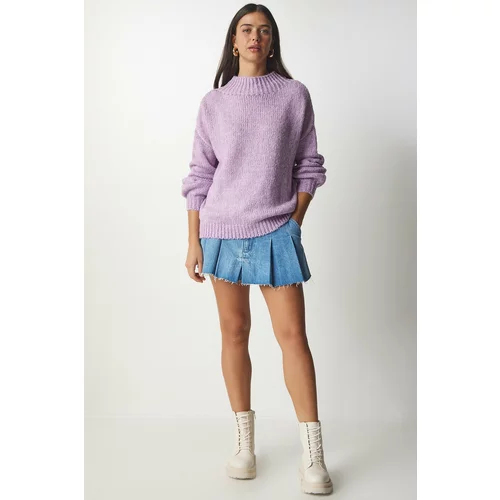 Happiness İstanbul Women's Lilac Standing Collar Basic Knitwear Sweater