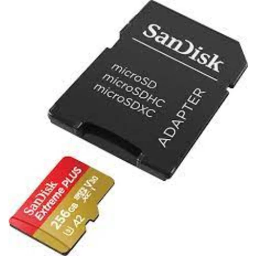 Sandisk pomnilniška kartica microSDXC + SD adapter 256GB Extreme PLUS SDSQXBD-256G-GN6MA 140MB/s