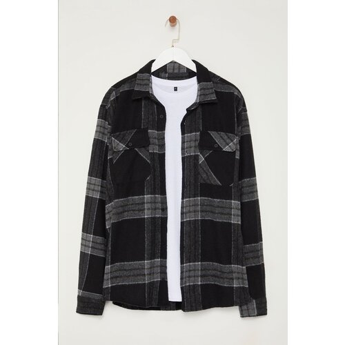 Trendyol Black Plaid Lumberjack Winter Plus Size Shirt Slike