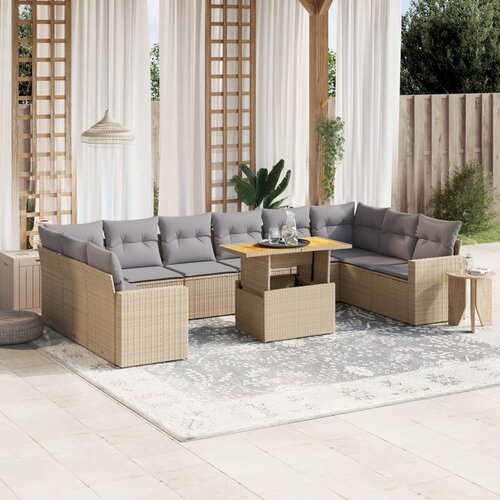 vidaXL 11-dijelni set vrtnih sofa od poliratana s jastucima bež Cijene