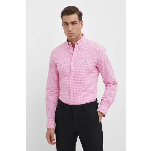Polo Ralph Lauren Košulja za muškarce, boja: ružičasta, slim, s button-down ovratnikom