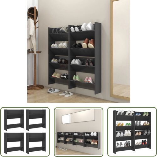 The Living Store Stenske omare za čevlje 4 kosi sive 60x18x60 cm iverna pl. - Stenska Omarica Za Čevlje, (21744648) Cene