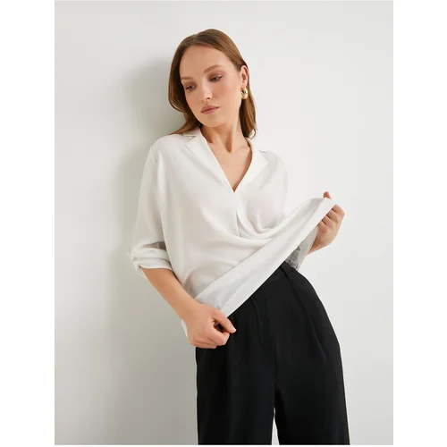  V Neck Blouse Folded Sleeves Regular Fit