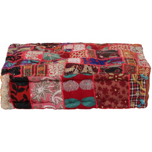 vidaXL Tabure večbarven kvadraten bombaž ročno delo 50x50x12 cm rdeč Cene