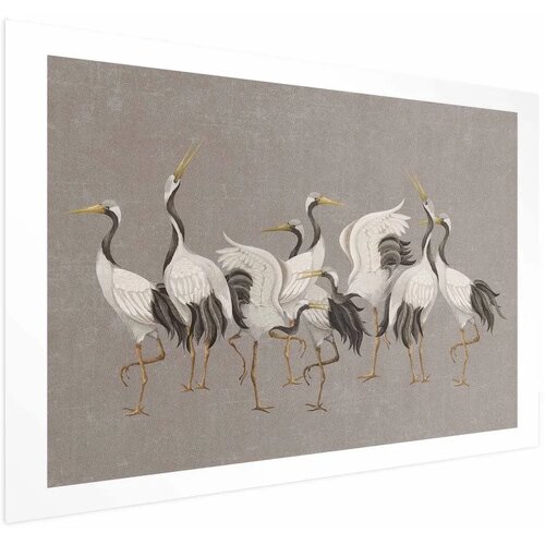  Plakat - Crane Dance - light bird silhouettes on a warm-gray textured background 42x29.7 Bez okvira s margom Cijene
