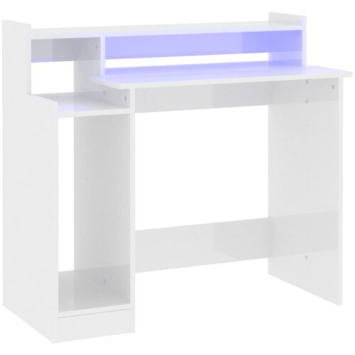 Maison Chic Pisalna miza - pisarni&amp;scaron;ka miza - Računalni&amp;scaron;ka miza z LED lučmi visok sijaj bela 97x45x90 cm inž. les, (21785016) Slike