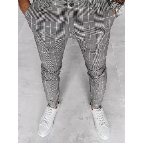 DStreet Men's Light Grey Checkered Chino Trousers