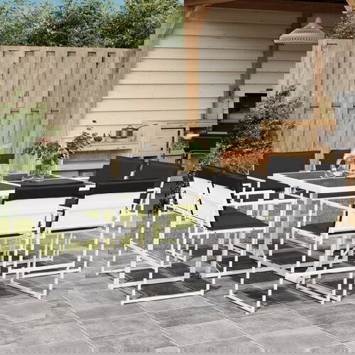  The Living Store Vrtna jedilna garnitura 9-delna z blazinami bel tekstilen - Vrtna Jedilna Garnitura, (21480381) Cene