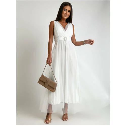 Fasardi White maxi dress with tulle