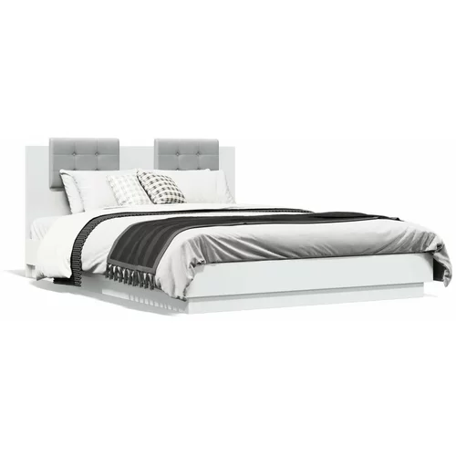  Okvir kreveta s uzglavljem i LED svjetlima bijeli 150 x 200 cm