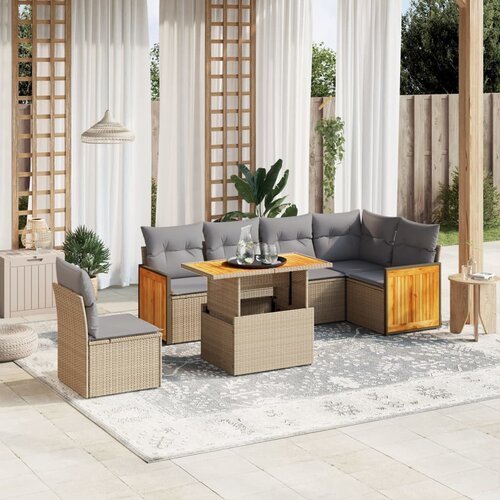 vidaXL 7-dijelni set vrtnih sofa od poliratana s jastucima bež Cijene