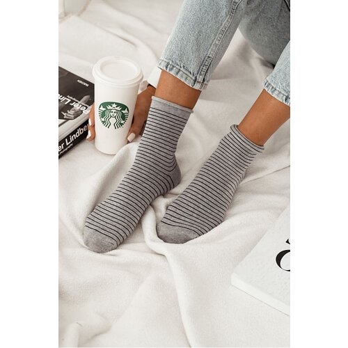 Milena Women's Non-Pressing Socks In Thin Stripes Grey Cene