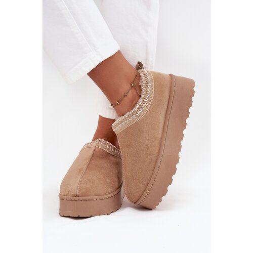 Boto Low Women&amp;#039;s Snow Boots With Embroidery On Platform Beige Taliah Slike